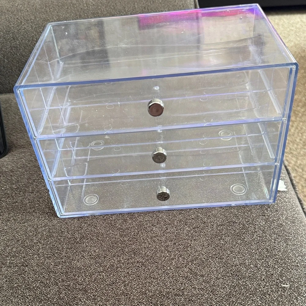 Source Unknown Transparent Acrylic 3-Drawer Makeup Organizer with Silver Knobs